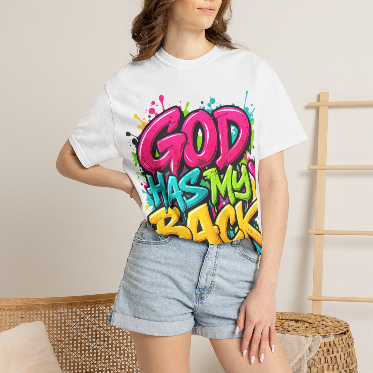 God Has My Back T-Shirt — Colorful Graffiti Faith Tee